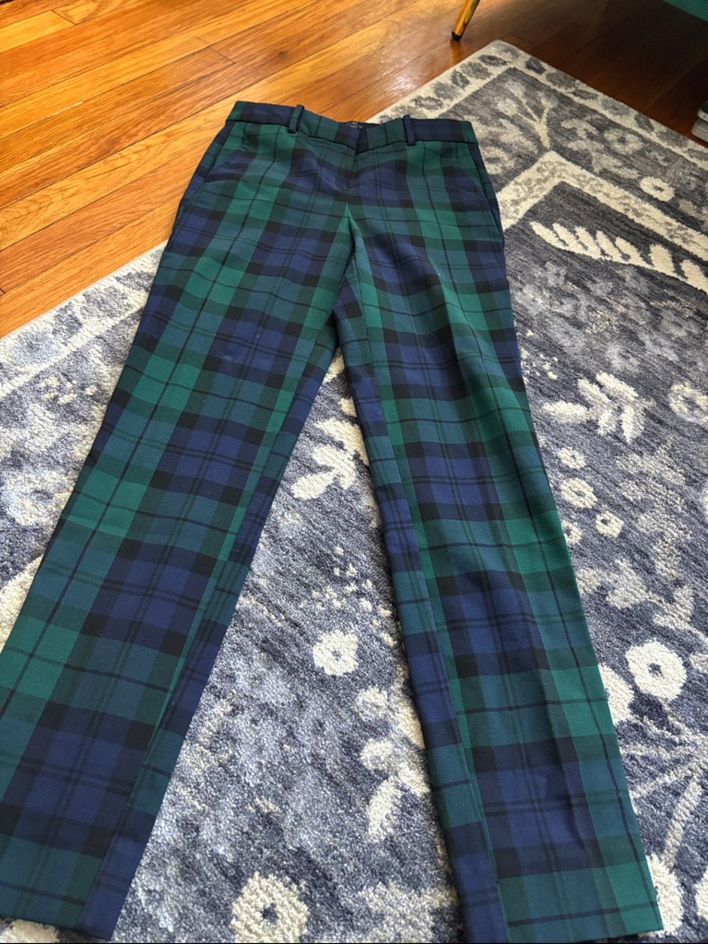 J. Crew Green and Navy Plaid Full-Length Pants